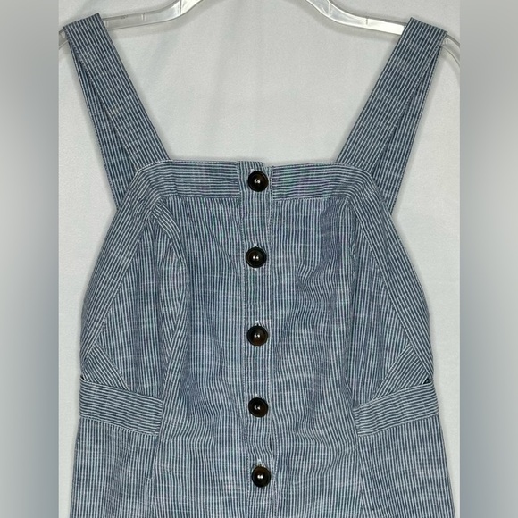 Japna Blue‎ White Stripe Cotton Jumpsuit Button Front Wide Leg Streetwear Sz M - Picture 4 of 8